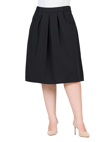 24seven Comfort Apparel Classic Plus Size Knee Length Black Skirt with Pockets