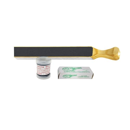 Strop de Couro 4 Faces + 1 Pasta Diamantada para Afiação + 1 Pasta Abrasiva Jacaré Verde Cromo para Polimento e Afiação de Facas, Lâminas e Metais
