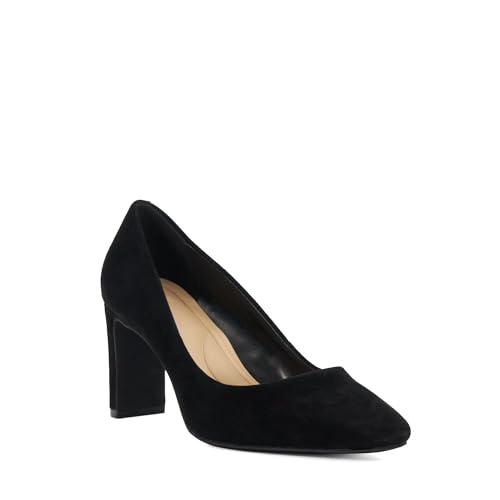 Dune London Ladies Arriving High Block Heel Court Shoes Size UK 5 Suede Black