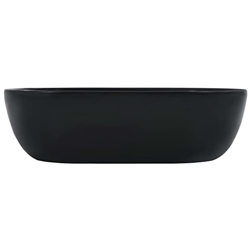Lavabo de cerámica negro 45,5 cm Mangloder elegante para cuarto de baño de invitados moderno 4