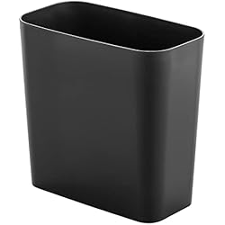 Papelera Rectangular mDesign Papelera de baño de plástico – Elegante cubo de basura rectangular – Papelera de diseño resistente, también óptima para el despacho o la cocina – negro