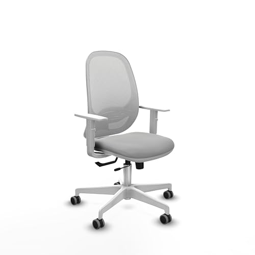 Piqueras y Crespo   Silla de Oficina Calidad Precio Cilanco con Reposabrazos Blancos, Apoyo Lumbar Regulable en Altura. Equipado con Sincro/Traslack y Espuma de Corte. Blanco/Gris Claro