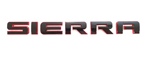 Image of 1x Sierra Emblem Nameplate Letter Decal Car Badge Compatible with Gm 2500Hd 3500Hd Sierra (Black /Red)