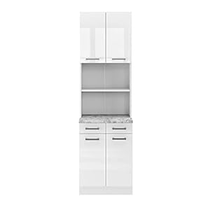 Vicco Buffetkeuken keukenblok R-Line wit hoogglans modern werkblad keukenkasten keukenmeubel
