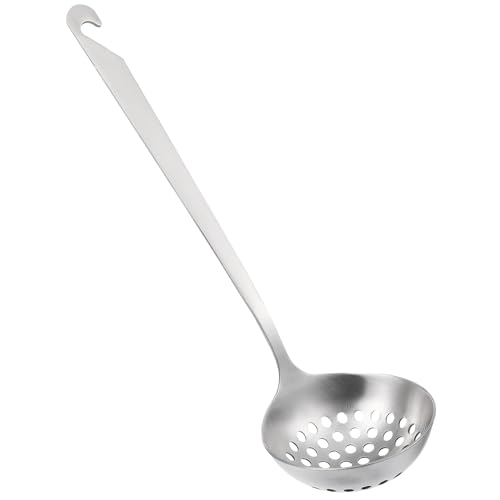 HOMOBABE ステンレス製ホットポット用スロットスプーン フック付き耐久性家用調理器具 スープ離可能な水切りスプーン