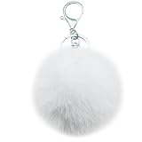 MMQXWZG Pom Poms Keychains Faux Rabbit Fur Fluffy Pompoms Keyring for Women Handbag Bag Pendant,white