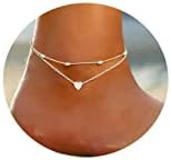 Feskive Layered Ankle Bracelets for Women 18K Gold Plated Dainty Fishbone Snake Chain Fine Bead Paperclip Peach Heart Anklets for Women Waterproof Minimalist Simple Anklets For Teen Girls Fashion Summer Jewelry Anklet For Women