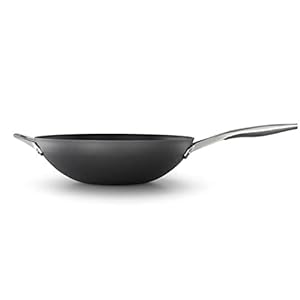 Calphalon Premier Hard-Anodized Nonstick Flat Wok Frying Pan with MineralShield Technology, 13″, Black