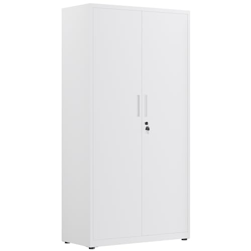 LAND·VO 金属製ロック付き収納キャビネット（棚4段、マットホワイト）66LGSC02W01