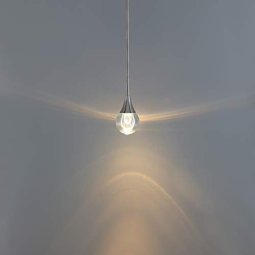 Motini 1-Light Teardrop Crystal Pendant Light In Silver Polished Nickel Finish Mini Led Light Globe Metal Rod Ceiling Single Pendant Lighting For Kitchen Bedroom Dining Room Bar Fixture Lights #TOP6
