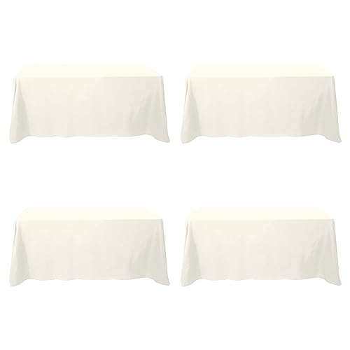 BRILLMAX 4 Pack Ivory Tablecloths for 6 Foot Rectangle Tables 90 x 132 Inch - 6ft Rectangular Bulk Linen Polyester Fabric Washable Cloth Cover for Wedding Reception Banquet Birthday Party