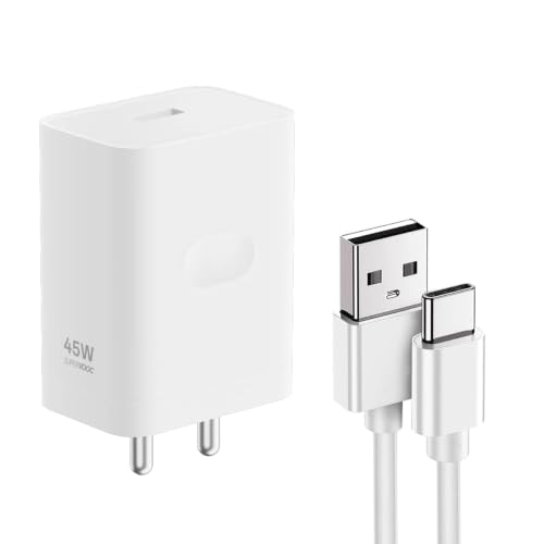 Image of 45W SuperVOOC Fast Charger Adapter with USB to C Cable Compatible with Oppo A78 5G / A79 / A59 / A3 Pro / K12x / F27 / F27 Pro 5G / Reno12 F 5G (45 W Adapter & Cable)