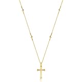 Jecivila Gold Cross Necklaces for Women 14K Gold Plated Tiny Embossed Cross Pendant Bead Chain Faith...