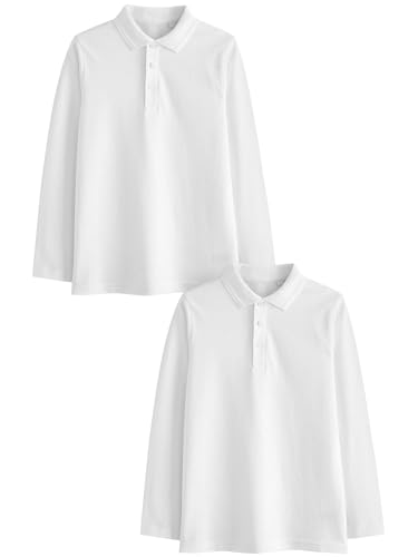 Must-have senza tempo NEXT Ragazzo Confezione da 2 Polo per la Scuola a Maniche Lunghe in 100% Cotone Bianco 11 Anni