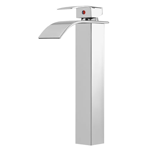 HOLTTER Torneira de Banheiro Bica Alta Elegante Moderna Monocomando Com Misturador Quente e Frio Lavabo Gourmet Material Resistente a Corrosão Jato Cascata Luxo (Prata)