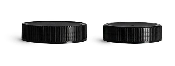 70mm Plastic Caps, Black Polypropylene Ribbed Caps w/Induction Liners
