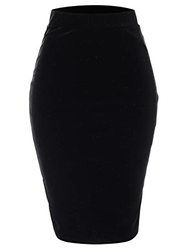 MixMatchy Women's Velvet Glitter Bodycon Midi Pencil Skirt