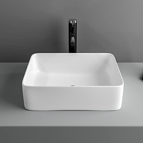 Vessel Sink Rectangular - Lofeyo 19\"x15\" Vessel Sink White Ceramic Bathroom Sink Above Counter Rectangle Vanity Sink Basin - Thumbnail 4