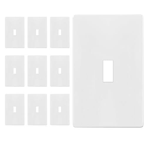 Image of ENERLITES Screwless Toggle Switch Wall Plate, Child Safe Light Switch Cover, Standard 1-Gang 4.68 inch x 2.93 inch, Unbreakable Polycarbonate Thermoplastic, UL Listed, SI8811-W-10PCS, Glossy White, 10 Pack