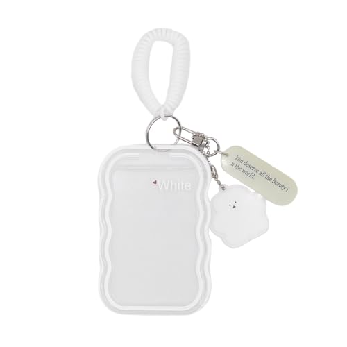 Suporte de cartão de foto Kpop de acrílico transparente com chaveiro de urso fofo, estojo de exibição de foto de cartão de identificação de crédito porta-crachá