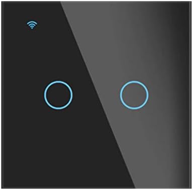 Tuya WiFi Smart Wall Touch Light Switch Glass Panel no Neutral Wire Required 1/2/3/ Gang for Ceiling Light Fan Door (2 Gang, Black)