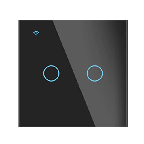 Tuya Wifi Smart Wall Touch Light Switch Glass Panel No Neutral Wire Required 1/2/3/ Gang For Ceiling Light Fan Door (2 Gang, Black) #TOP15