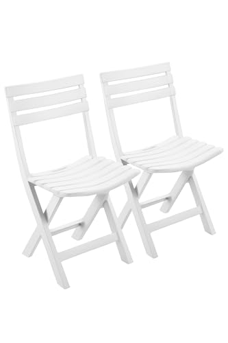 KURIL Pack 2 × Silla Blanca Birki Plegable de Resina 78 cm – Jardín, Terraza, Playa – Polipropileno Ligero y Resistente – Fácil Montaje y Almacenaje
