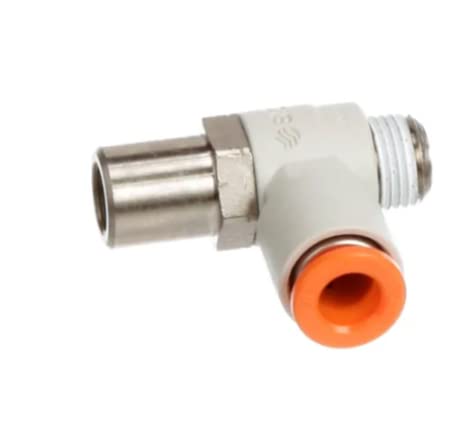 SMC AS2201F-N01-07SD Air Flow Control Valve with Push-to-Connect Fitting, PBT & Nickel Plated Brass, Elbow, Screwdriver Adjusting, with Sealant, 1/8" NPT Male x 1/4" Tube OD (Pack of 10)