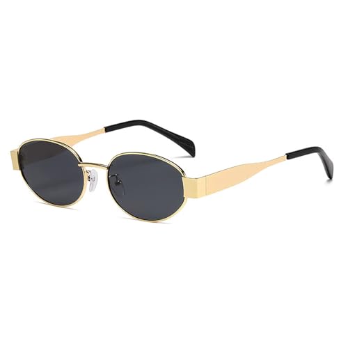 Retro Gold Oval Sunglasses for Women Men Trendy Metal Frame Sun Glasses Classic 90s Vintage Shades Fashion