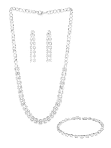 Juego de joyas de latón bañado en plata y circonitas blancas de alta pureza DMZ-2191