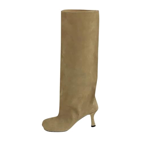 Bottes mi-mollet western en daim kaki pointure 41 pour femme avec un bout carré tendance