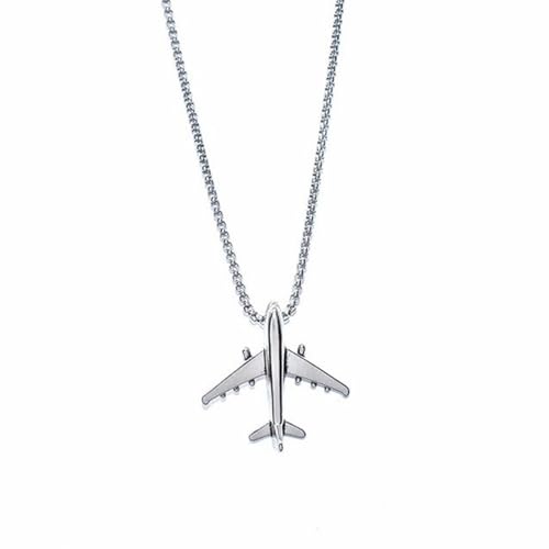 Airplane Aircraft Pendant Necklace Stainless Steel 3D Simple Charm Silver Jet Plane Model Flight Attendant Pilot Chain Necklace for Women Men Minimalist Aviation Traveler Fashion Jewelry Gifts