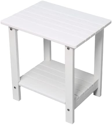 Byzane Double Adirondack Side Table, Patio Outdoor End Table Weather Resistant,Rectangular Table for Patio, Garden, Lawn, Indoor Outdoor Companion, White