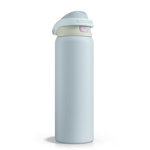 ENCOOL Leakproof Insulated Water Bottle with Straw Dual-Sip Water Bottle Bag-Safe Design for Work, Commute & Gym – Keeps Drinks Cold All Day, 32 oz, Powder Blue
