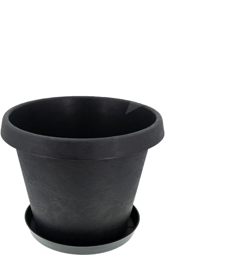 HRB Pflanzkübel Linea, Blumenkübel, Pflanztopf, anthrazit 15 L Volumen Blumentopf mit Struktur aus Kunststoff rund, Pflanzkübel groß außen und innen Made in Germany (Rund 15 Liter)