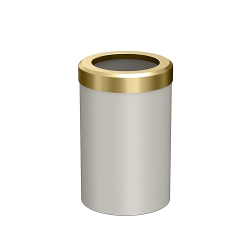Image of Gatco Small Bathroom Trash Can with Lid, Round 3 Gallon Stainless Steel Wastebasket, Under Sink, Matte Pearl and Brushed Brass, for Bathroom, Bedroom, Office (1931B)