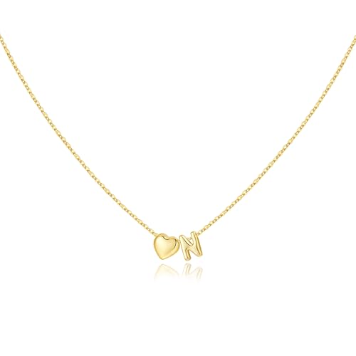 M MOOHAM Christmas Gifts for Women Girls - 14K Gold Plated Heart Initial Necklaces for Women Kids Jewelry Christmas Birthday Gifts Stocking Stuffers for Teen Girls