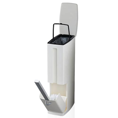 Sicignano | Set 2 in 1 Scopino e Cestino da Bagno Salvaspazio Autoportante, Portascopino e Pattumiera per Toilette WC, Contenitore Spazzatura Removibile con Chiusura Antiodore