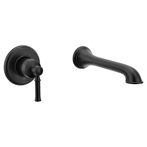 Moen Dartmoor Matte Black Single Handle Wall Mount Tub Filler High Flow Tub Faucet with 10" Spout Reach, WT681BL - image 1