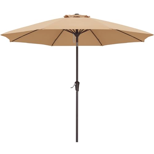 Image of ABCCANOPY 9FT Patio Umbrella Outdoor 8 Ribs Table Umbrella(Khaki) | Fade & UV Resistant Fabric,8 Fiberglass Ribs,Smooth Crank System,Wind Resistance,Great for Patio,Backyard,Garden,Deck