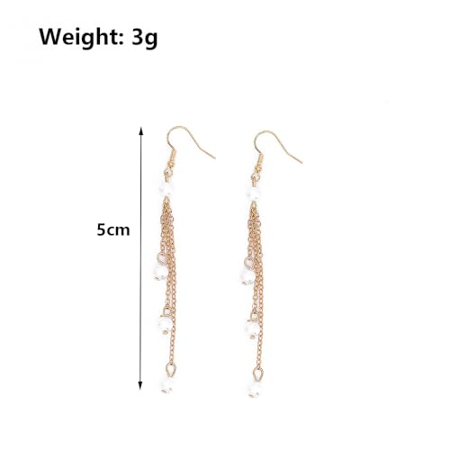 Minimalist Pearl Tassel Hook Earrings for Women Irregular Gold Plated Long Bead Chain Drop Dangle Earrings Vintage Silver Wedding Jewelry Gifts (Gold) by ZZ ZINFANDEL - Used condition - Image 2