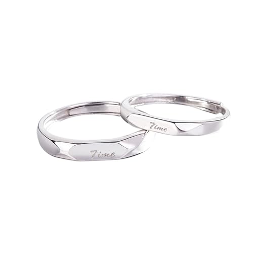 Bague Argent Fiancaille en sterling 925 : alliance couple avec gravure Time