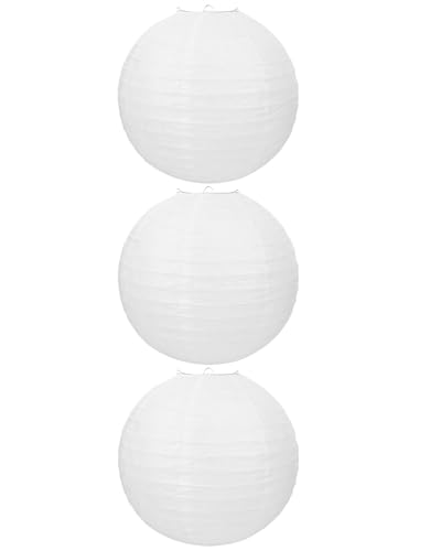 MYGLOAR Lot de 3 lanternes rondes blanches en papier pour abat-jour, Abat-jour rond nervuré en papier de bambou Blanc, tenture Mariage Plafond,Lanterne...