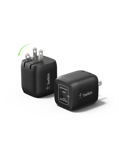 Image of Belkin Dual USB C Charger Block 45W (2 Pack), Super Fast Charging PD 3.0 PPS w / GaN - Samsung Galaxy S26, Apple iPhone 17, Air, Pro, Pro Max, iPad, MacBook, Nintendo Switch 2 & More - Black