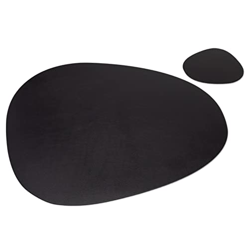 Lederfabrik Garnier® Lot de 4 sets de table et dessous de verre - Lavables - En cuir véritable recyclé - Stable et antidérapant - Moderne - 39 x 35 cm - Durable - Fabriqué en Allemagne (noir) Cover