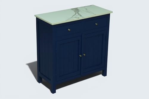 Image of Solid Wood Madrid Sideboard Cabinet (S) | Sideboard with Sintered Stone Top | Finish- Acrylic Midnight Blue
