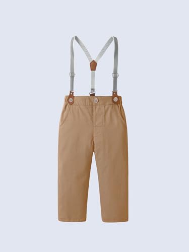 Image of Boarnseorl Baby Boys Pants Sets, Infant Long Sleeve Shirt + Pants + Bow Tie + Suspenders Outfits