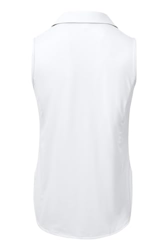 YSENTO Camisa polo feminina gola V gola V sem mangas FPS 50+ secagem rápida bainha dividida, Branco,