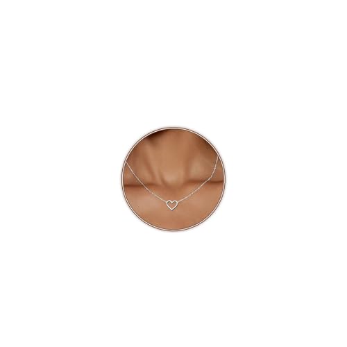 Zeffy Heart Necklace for Women Silver Plated Cute Necklaces Trendy Open Heart Choker Necklaces Dainty Simple Silver Jewelry for Women Gifts