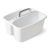 Gracious Living Storage Caddy, 2-Compartment Portable Plastic Tote with Handle for Cleaning Supplies, Craft Organization, & Makeup, White/Gray
